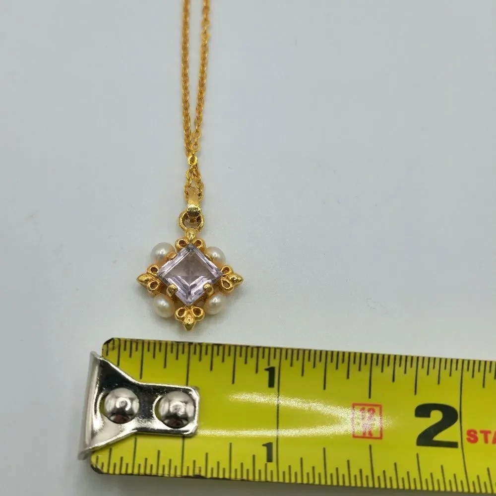Vintage gold Alexandrite pearl pendant necklace - Picture 6 of 8